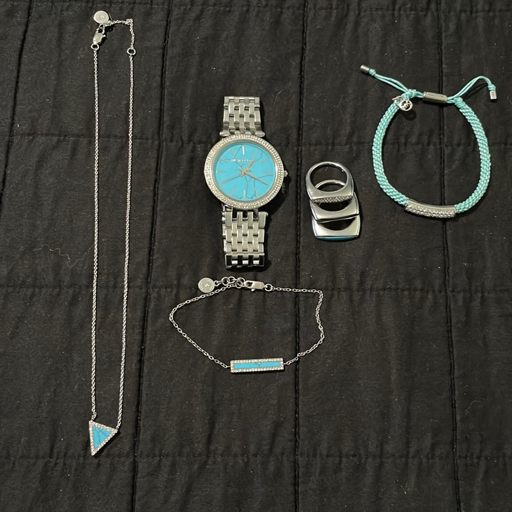Michael Kors turquoise watch, 3ring, 2bracelet and necklace bundle